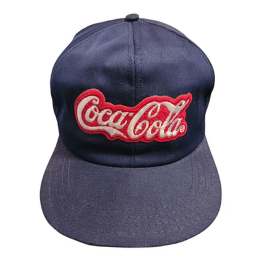 Vintage Coca-Cola Snapback Hat Navy Blue Embroidered Logo Made in USA Mens Cap